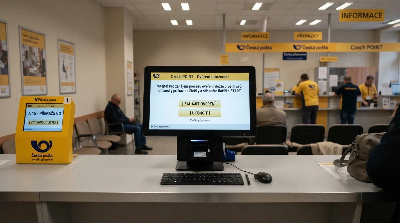 Pobočka Czech POINT s obrazovkou ověřovacího terminálu