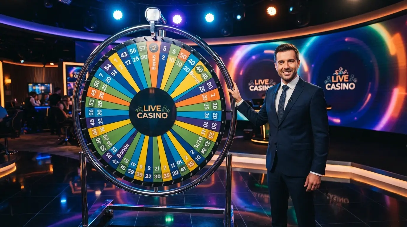 Velké studio s kolem Crazy Time, bonusovými segmenty a živým moderátorem