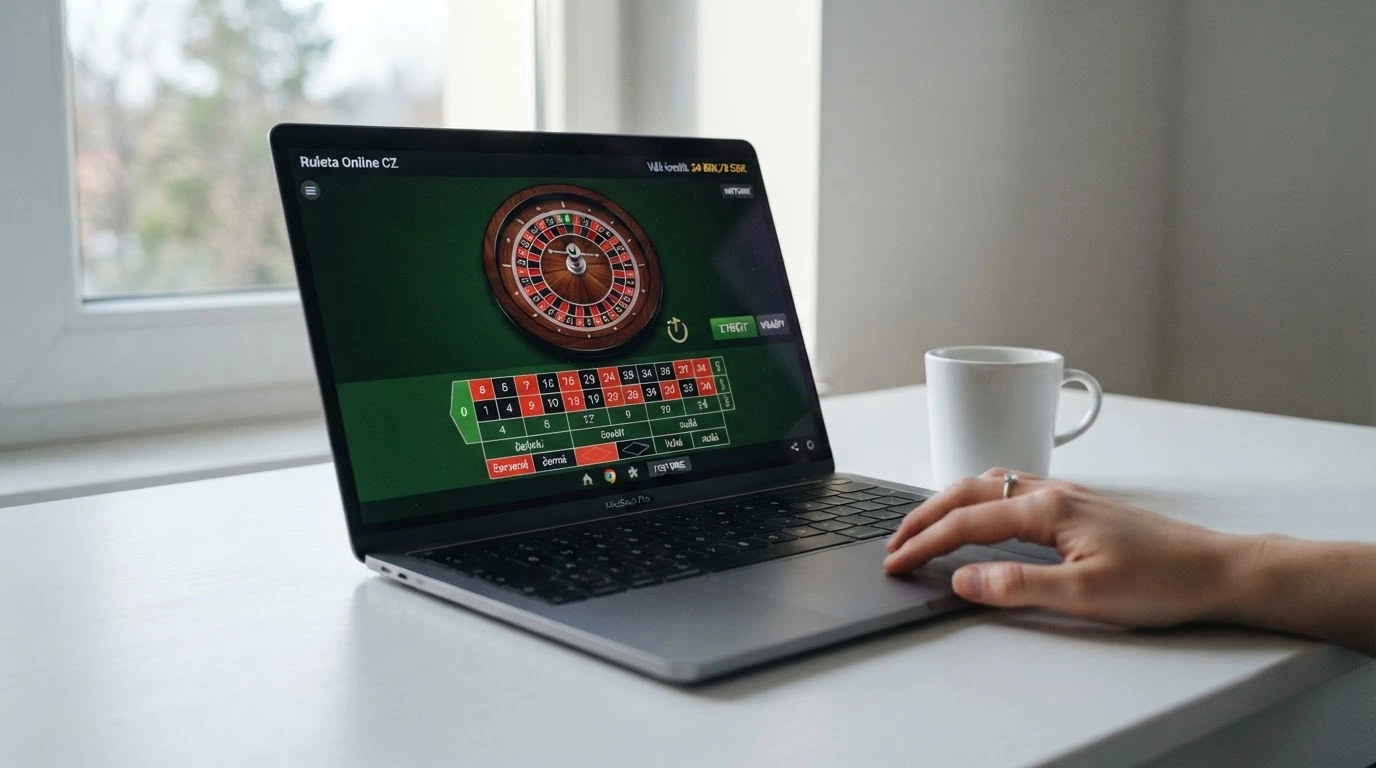 Online ruleta v demo režimu na obrazovce počítače s virtuálními kredity