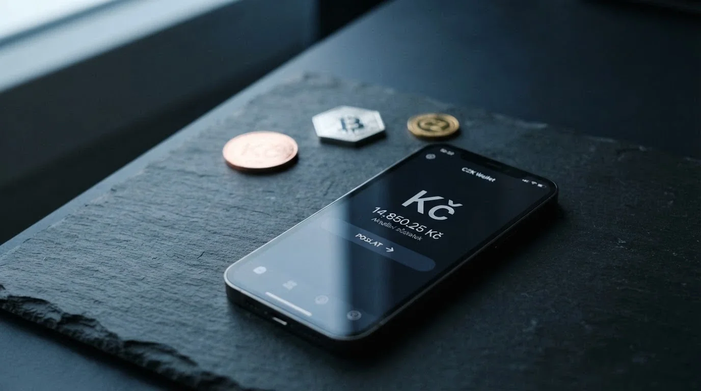 Mobil s otevřenou krypto peněženkou a na pozadí logo bitcoinu, etherea a litecoinu