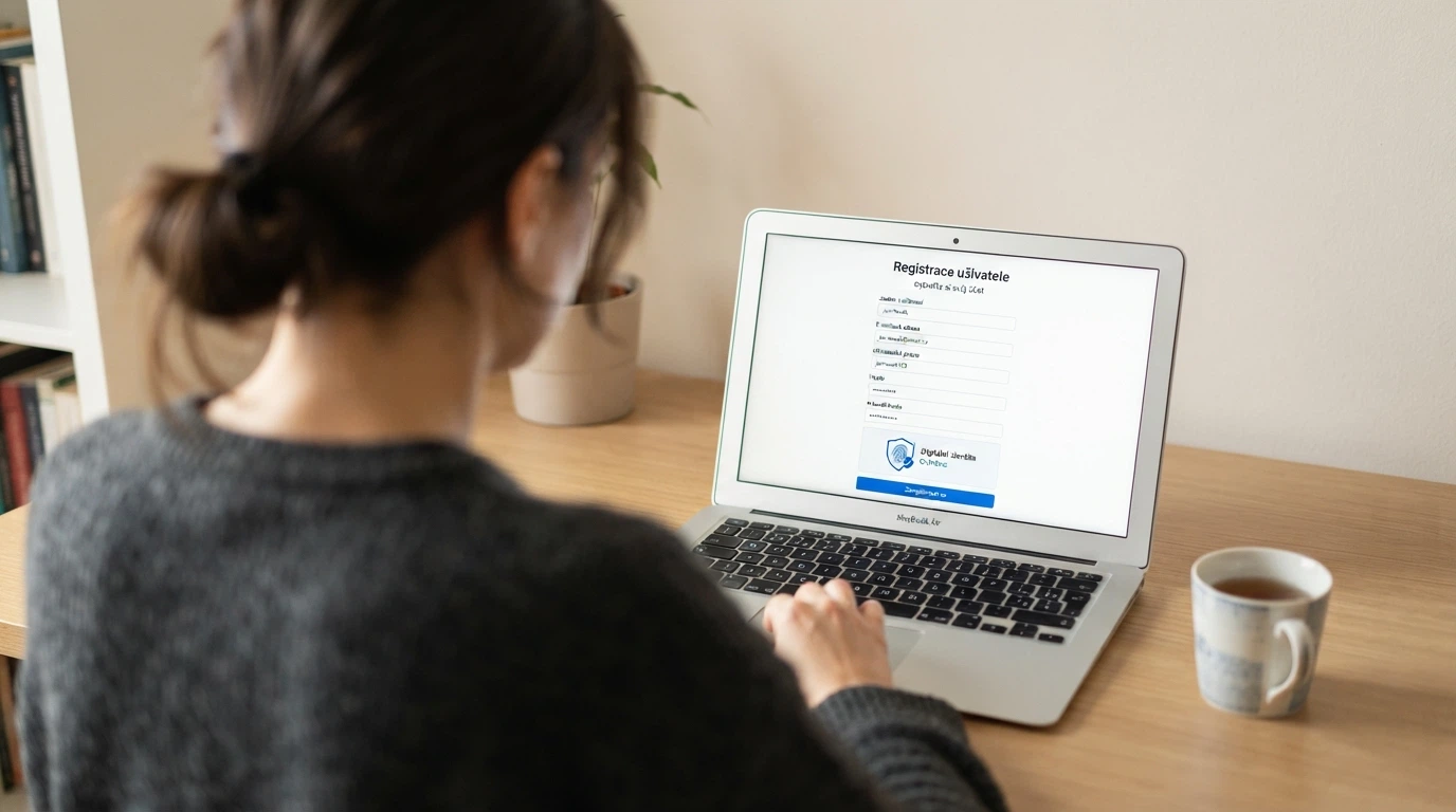 Obrazovka s registračním formulářem českého online casina a ikonou BankID uprostřed procesu ověření