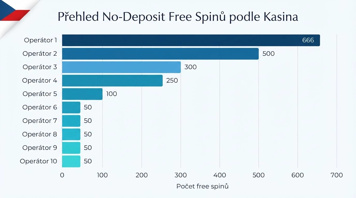 Srovnávací tabulka s logy deseti českých licencovaných casin seřazených podle počtu free spinů