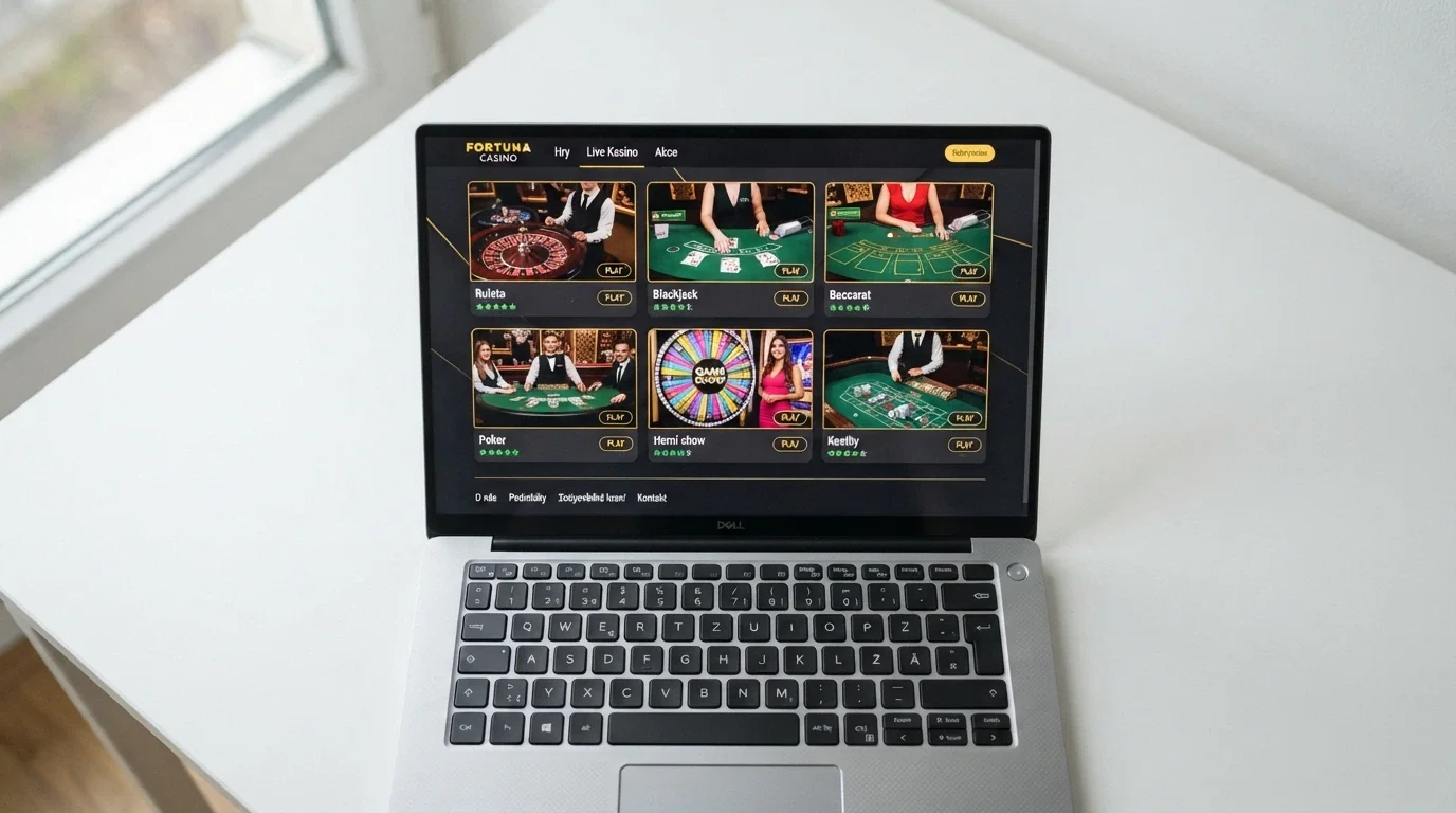 Výběr log a rozhraní českých live casino na obrazovce počítače